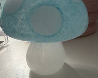 Blue and White Swirl Glass Mushroom Accent Lamp