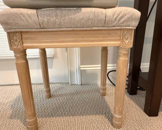 French Country Style Carved Wood Vanity Stool