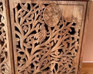 Hand-Carved Mango Wood Three-Door Sideboard with Tree of Life Motif
