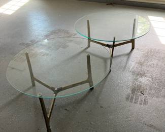 Pair of Glass Top Tables with Metal Base