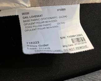 Brand Label on Loveseat: Gail