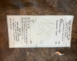 Sam Moore Furniture Label on Bench