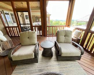 Pair Barcalounger Wicker Chairs and Table