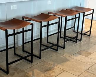 Four Williams Sonoma Barstools with Leather Seats
