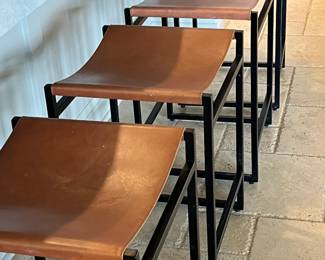 Four Williams Sonoma Barstools with Leather Seats
