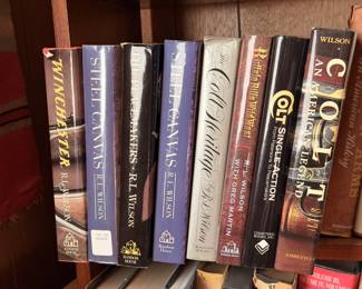 A small sample of the hardcover gun collector books