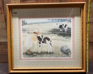 Girl with cow picture