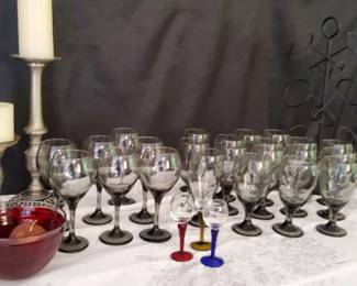 Black Smoked Glassware, Iron Bottle Stand Decor