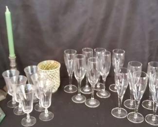 Large Collection of Champagne Flutes, Candlesticks CrystalStyle Dish