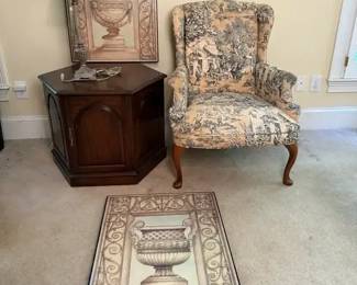Country Wingback Chair, Hexagonal Side Table Decor Set