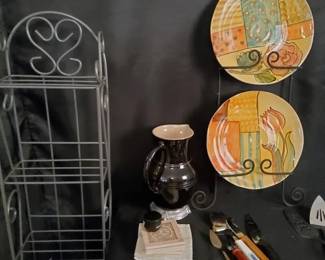 Italian HandPainted Plates, Wine Bar Tool Set, Cheese Servers Wire Storage Rack