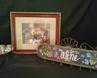 Stieff Pewter Cups, Framed Still Life Art, Wine Sign
