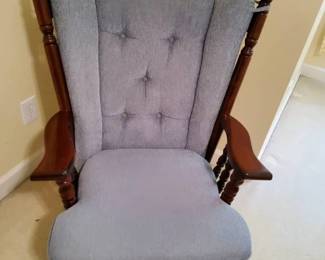 Traditional Wooden Rocker Glider with Light Blue Upholstery
