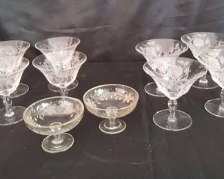 Etched Champagne Coupes Dessert Bowls Mixed Lot