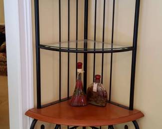4Tier Wrought Iron Stained Wood Corner Etagere Display Stand