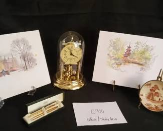 Elgin Anniversary Clock, Mads Stage Prints, 23K GP Coca Cola Cross Pens Eurasia Porcelain Dish