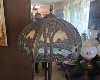 Antique slag glass floor lamp