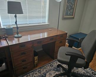full wood desk with office chair