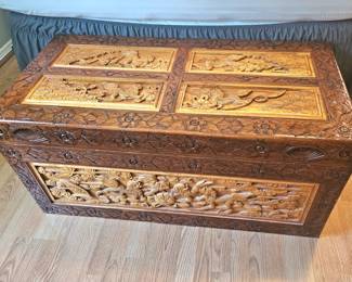 carved teak trunk