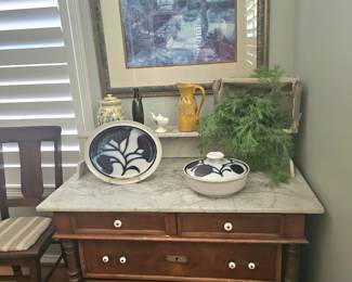 Antique serving buffet with marble top