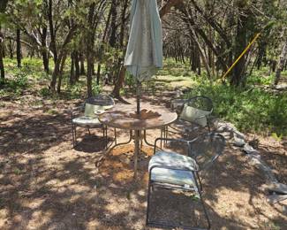 outdoor set with table, chairs and umbrealla