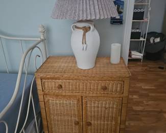 wicker cabinet with lamp
