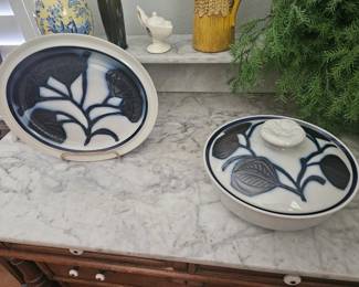 vintage stoneware, hadn painted