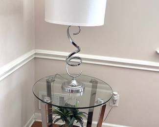 Glass side table and lamp