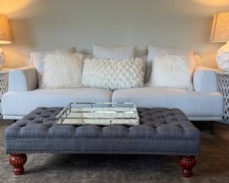 Low Profile Sofa, Trays Lifestyle Tufted Ottoman w Nailhead Accent 27 1/2 x 48