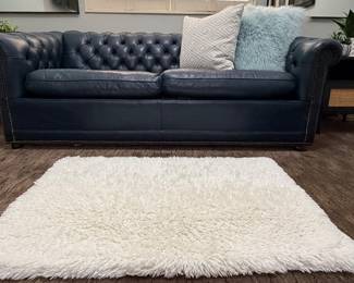 Tufted Navy Leather Sofa Bed w/ Nailhead Trim 