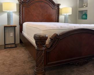 Queen Bed, Queen Mattress/BS, Side Tables pr, Table Lamps pr