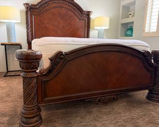 Queen Bed, Queen Mattress/BS, Side Tables pr, Table Lamps pr