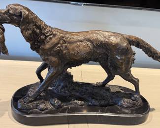 Bronze Sculpture 11 19 1/2 Dog w Duck