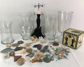 Glass Vases, Seashell/Rock Collection & More