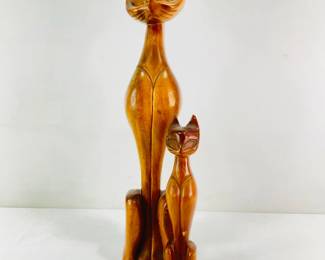 Two (2) Wood Carved Siamese Cat Figurines