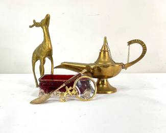 Decorative Brass Oil Lamp Incense Burner, Brass Deer Figurine & More