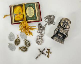 Vintage Peltro Italy Pewter Singing Monk Figurine, Religious Pendants & More