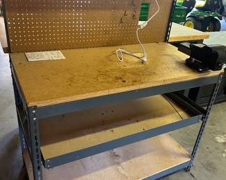 Work Bench with Roll Out Drawer, Light, and Vise