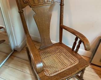 Child's Antique Oak Rocker with Cane Seat, Cute!
