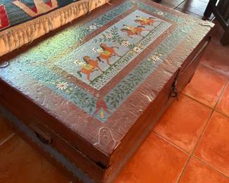 Wonderful Primitive Wooden Hand Painted Chest