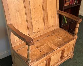 Very Nice Wooden High Back Bench with Storage Seat