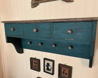 Wooden Wall Shelf and Small Pictures