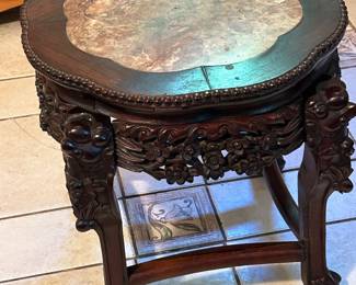 Heavily Carved Marble Top Table