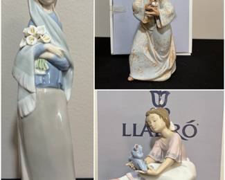A collection of Lladro's including "Girl with Calla Lilies" porcelain figurine, number 4650, Lladró "Friends in Flight" model number 2215, and a Lladró titled "Best Friend" #7620.