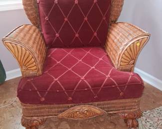 Wicker wing chair