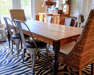 Farmhouse style, dining room, table, and chairs
