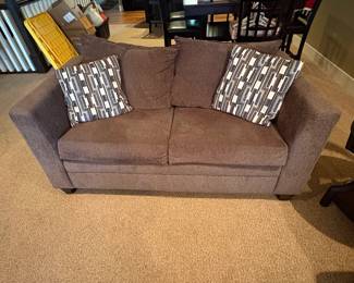 Chenille love seat with removable cushions