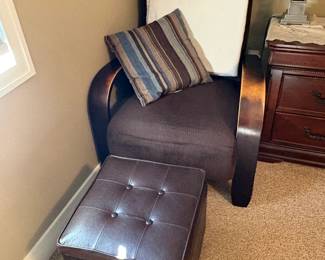 Chair and leather footstool with storage