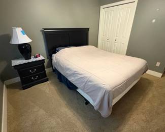 Full size bed set, frame night stand, dresser with mirror,, lamp