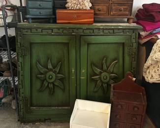 Colorful wooden cabinets with art designs